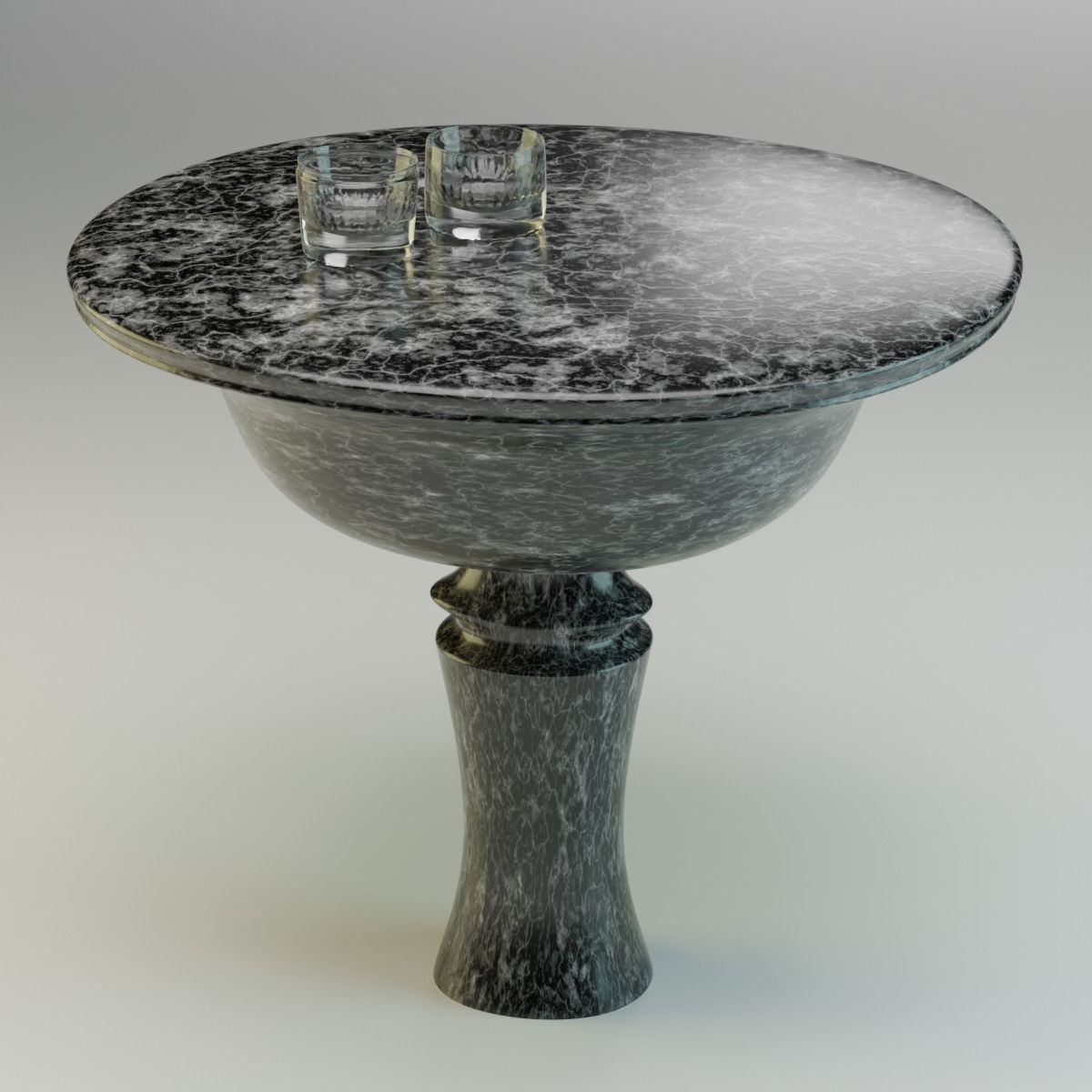table marble with two glasses 3D model_2
