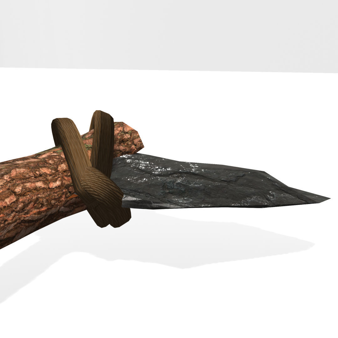 Low Poly Primal Prehistoric Old Stone Axe for Survival Games Low-poly 3D model_23