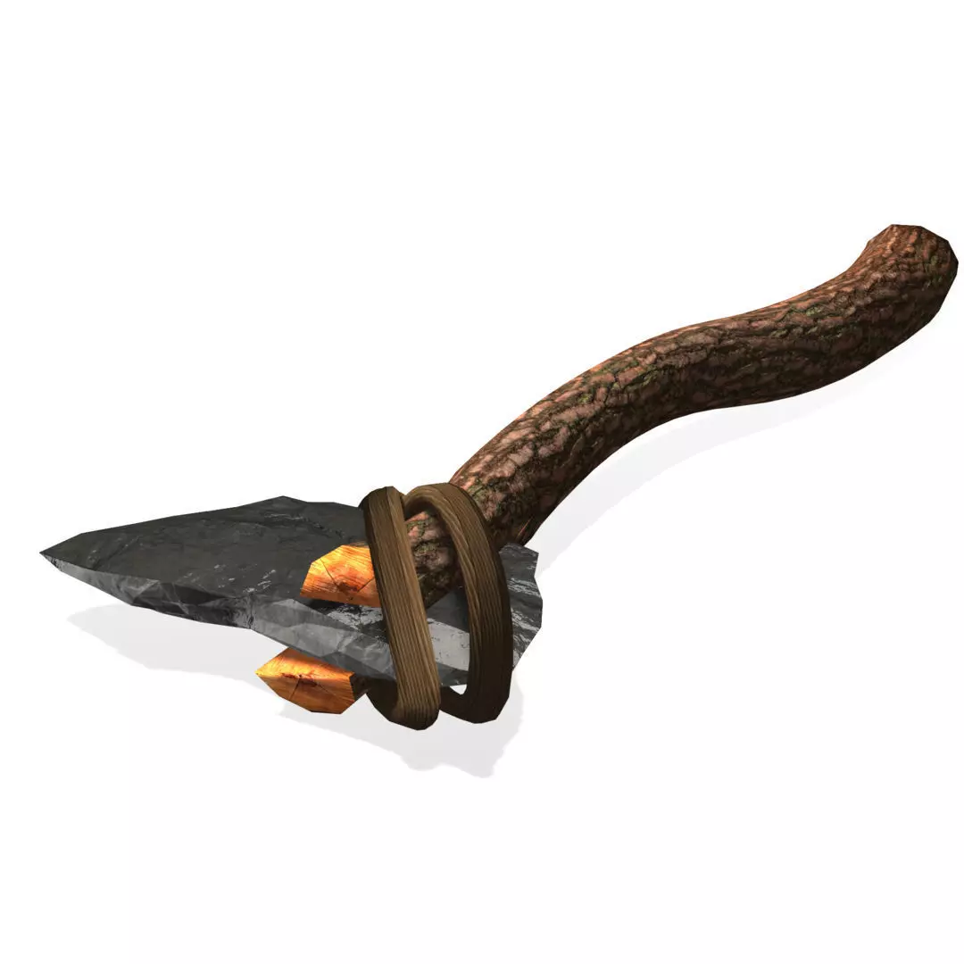 Low Poly Primal Prehistoric Old Stone Axe for Survival Games Low-poly 3D model_0