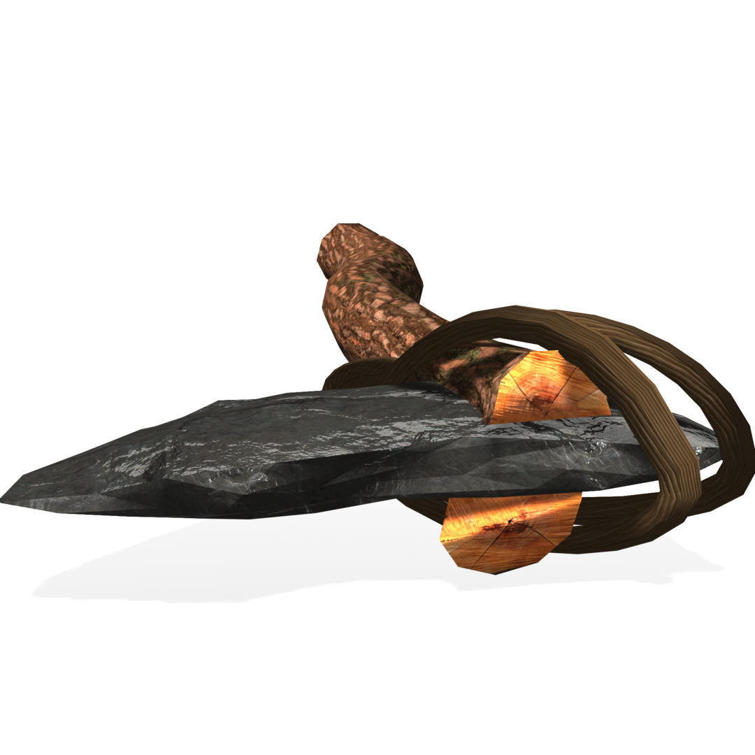 Low Poly Primal Prehistoric Old Stone Axe for Survival Games Low-poly 3D model_22