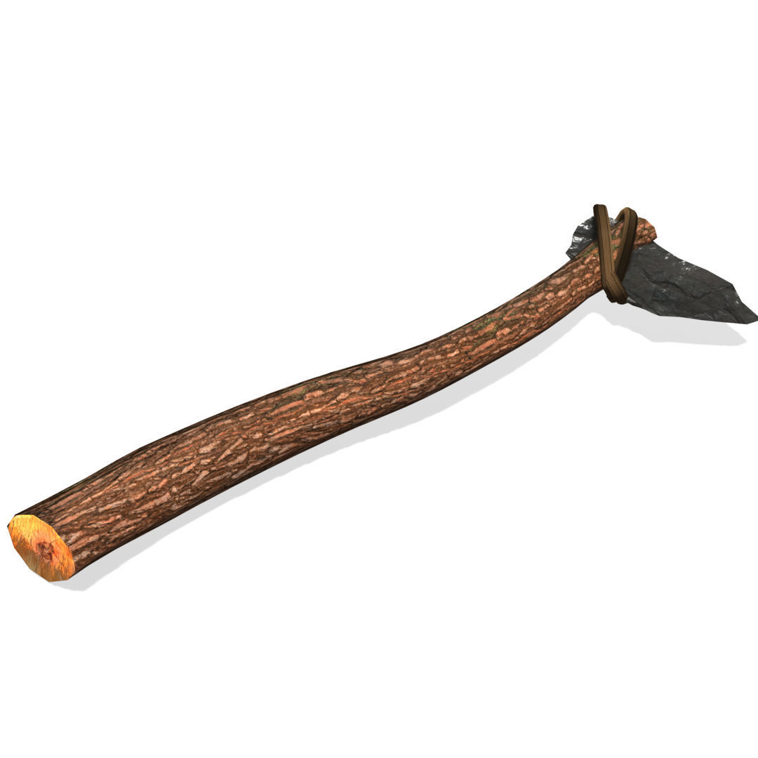 Low Poly Primal Prehistoric Old Stone Axe for Survival Games Low-poly 3D model_3