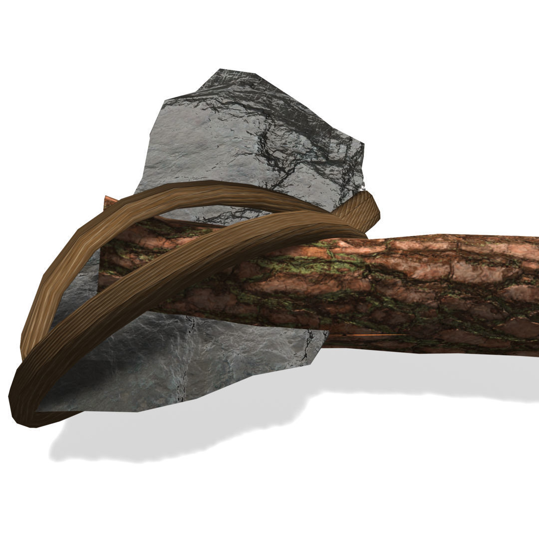 Low Poly Primal Prehistoric Old Stone Axe for Survival Games Low-poly 3D model_26