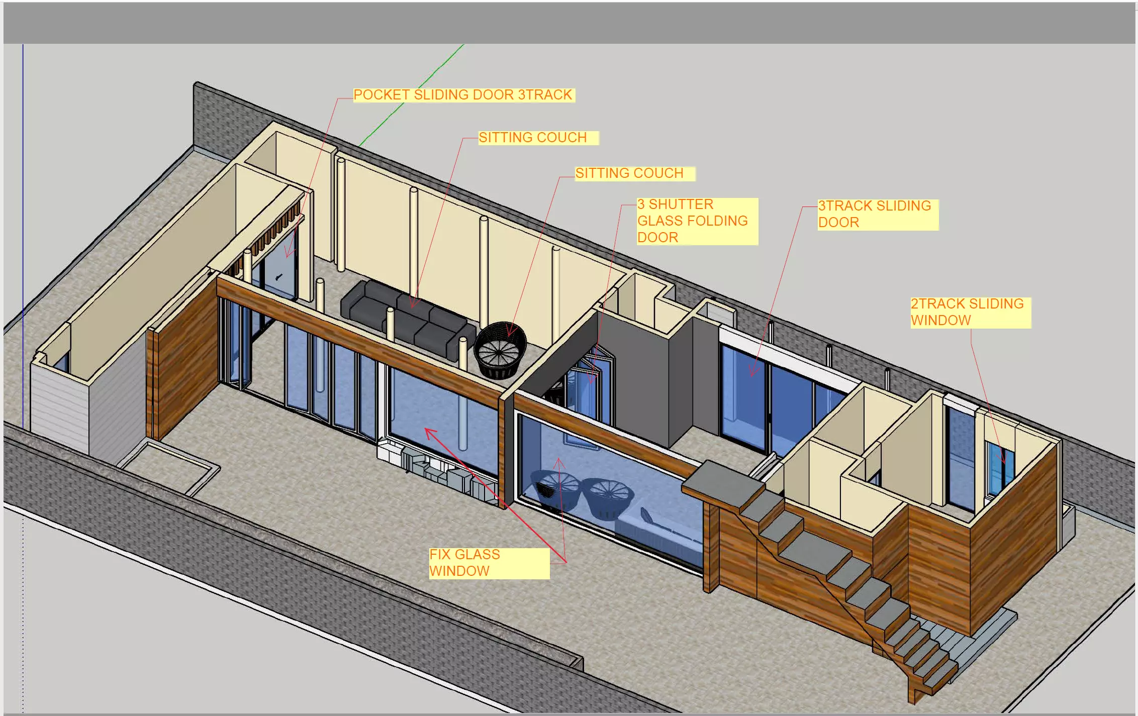 Modern Home With Full Glazing 3D Model Pro 3D model
