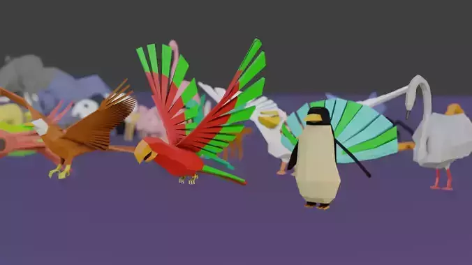 Lowpoly Rigged Animals Pack Low-poly 3D model