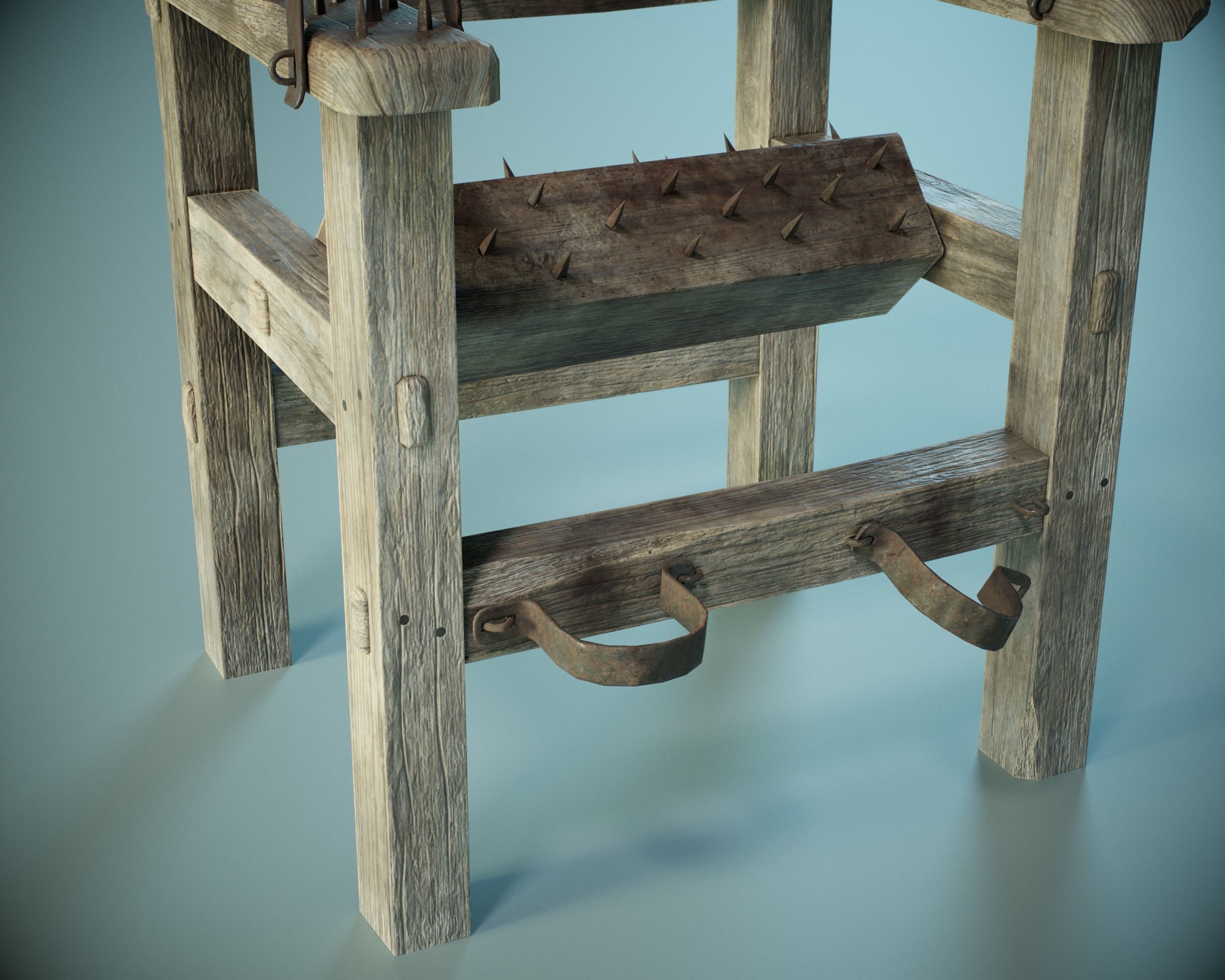 Medieval Torture Chair PBR Low-poly 3D model_3