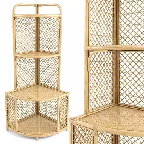 rare bamboo corner shelving unit