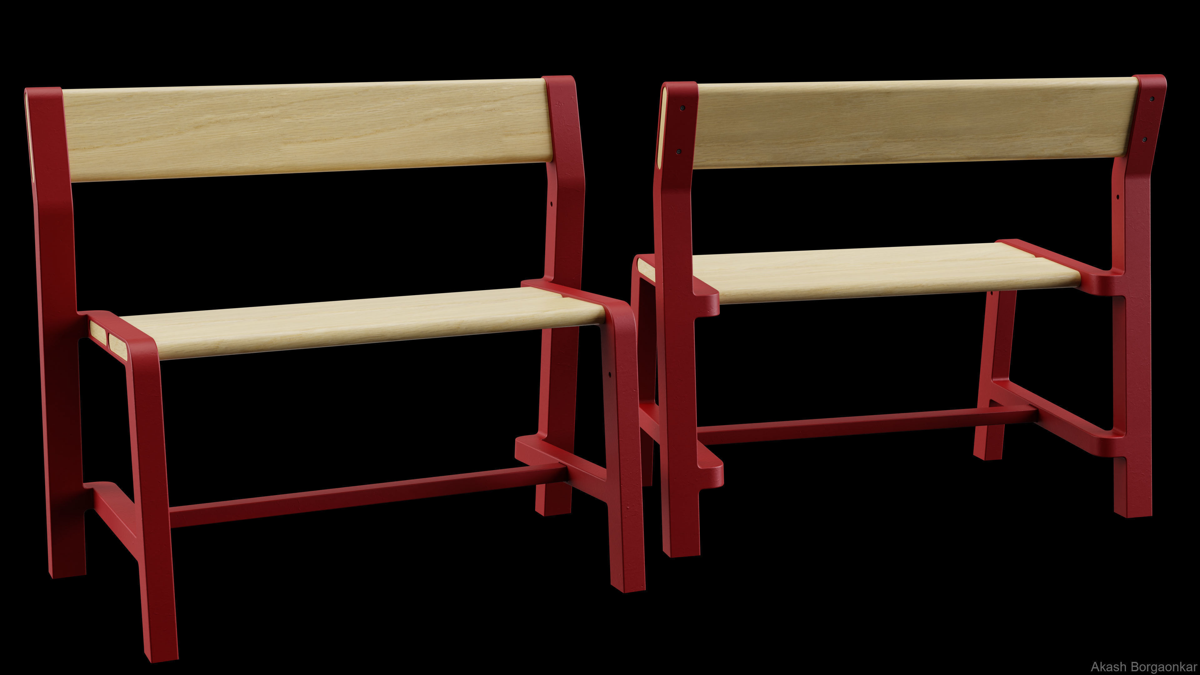 CHILDREN BENCH Low-poly 3D model_3