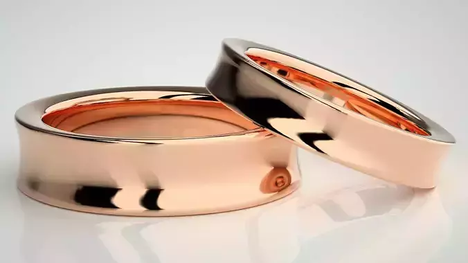 Plain Gold Couple Band Ring 3dm stl render detail