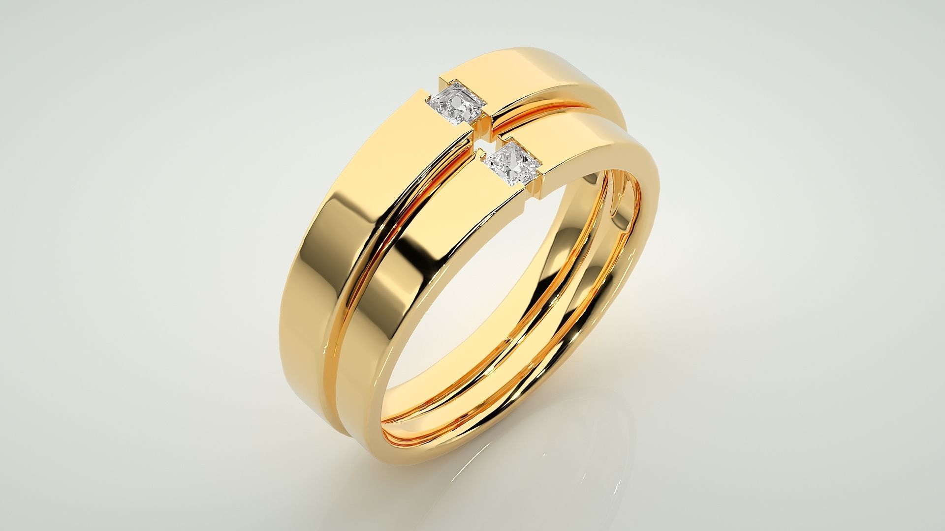 Princess Solitaire Couple Band Ring 3dm stl render detail 3D print model_12