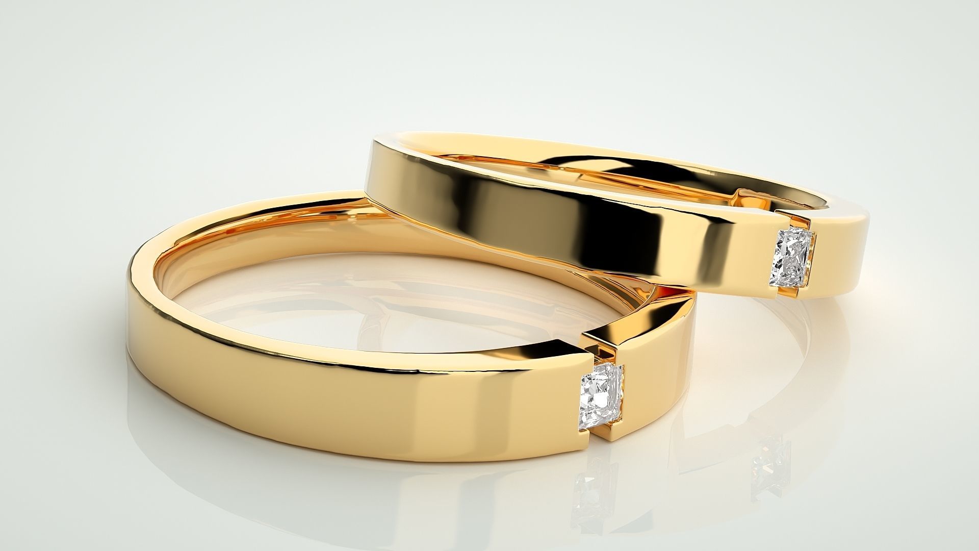 Princess Solitaire Couple Band Ring 3dm stl render detail 3D print model_10