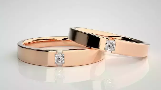 Princess Solitaire Couple Band Ring 3dm stl render detail 3D print model Princess Solitaire Couple Band Ring 3dm stl render detail 3D print model