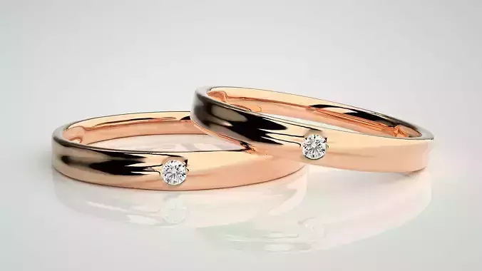 Solitaire Couple Band Ring 3dm stl render detail