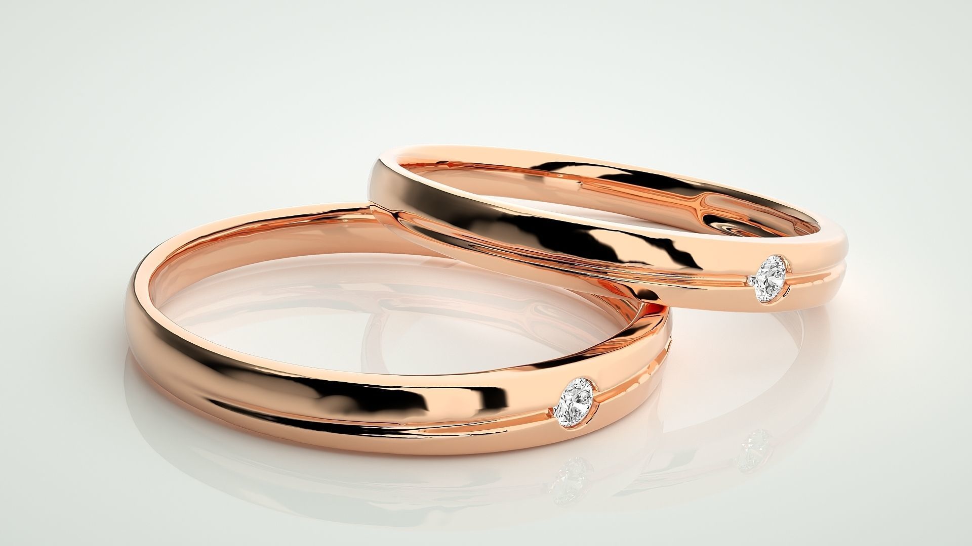 Solitaire Couple Band Ring 3dm stl render detail 3D print model_1