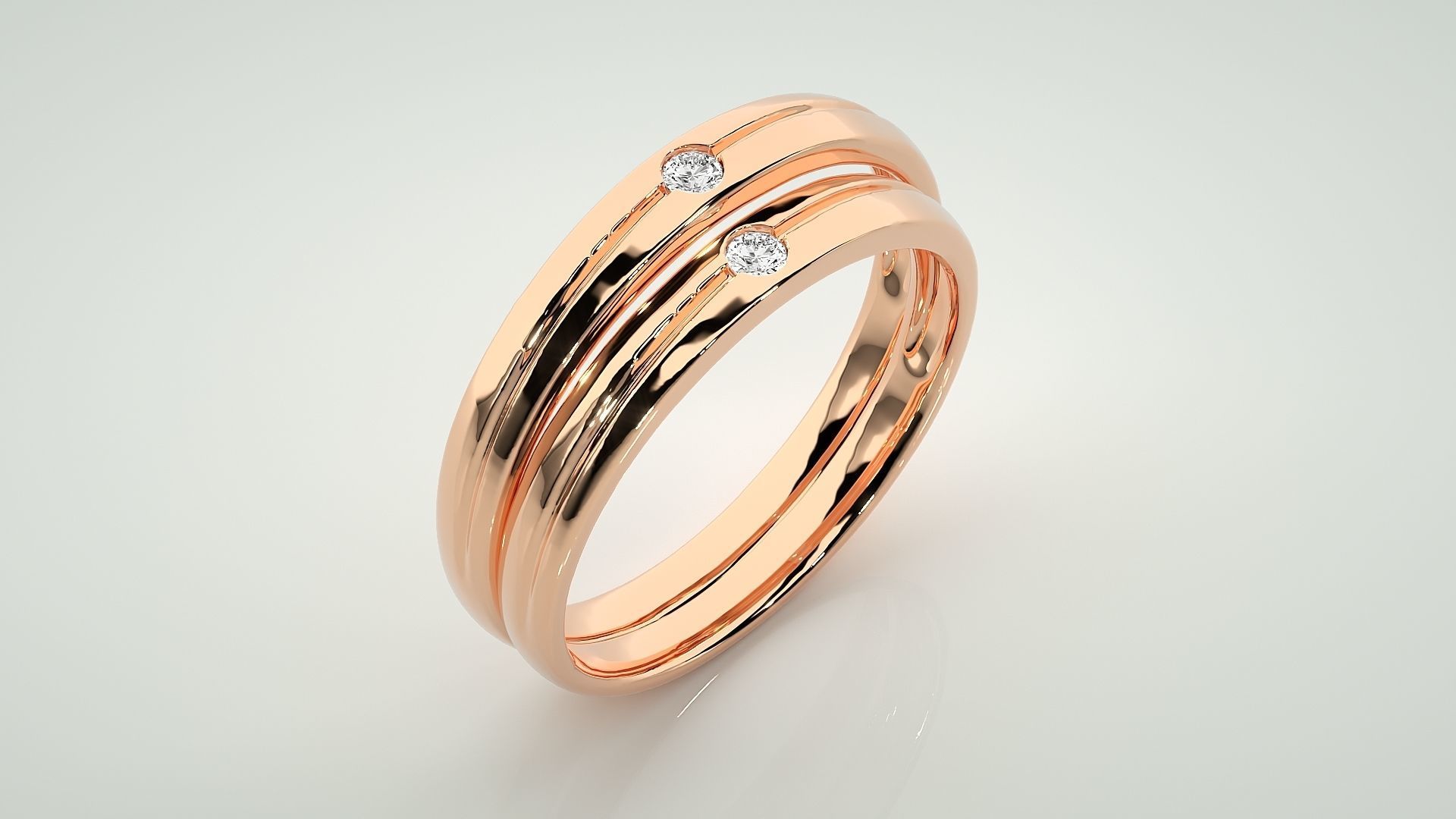 Solitaire Couple Band Ring 3dm stl render detail 3D print model_4