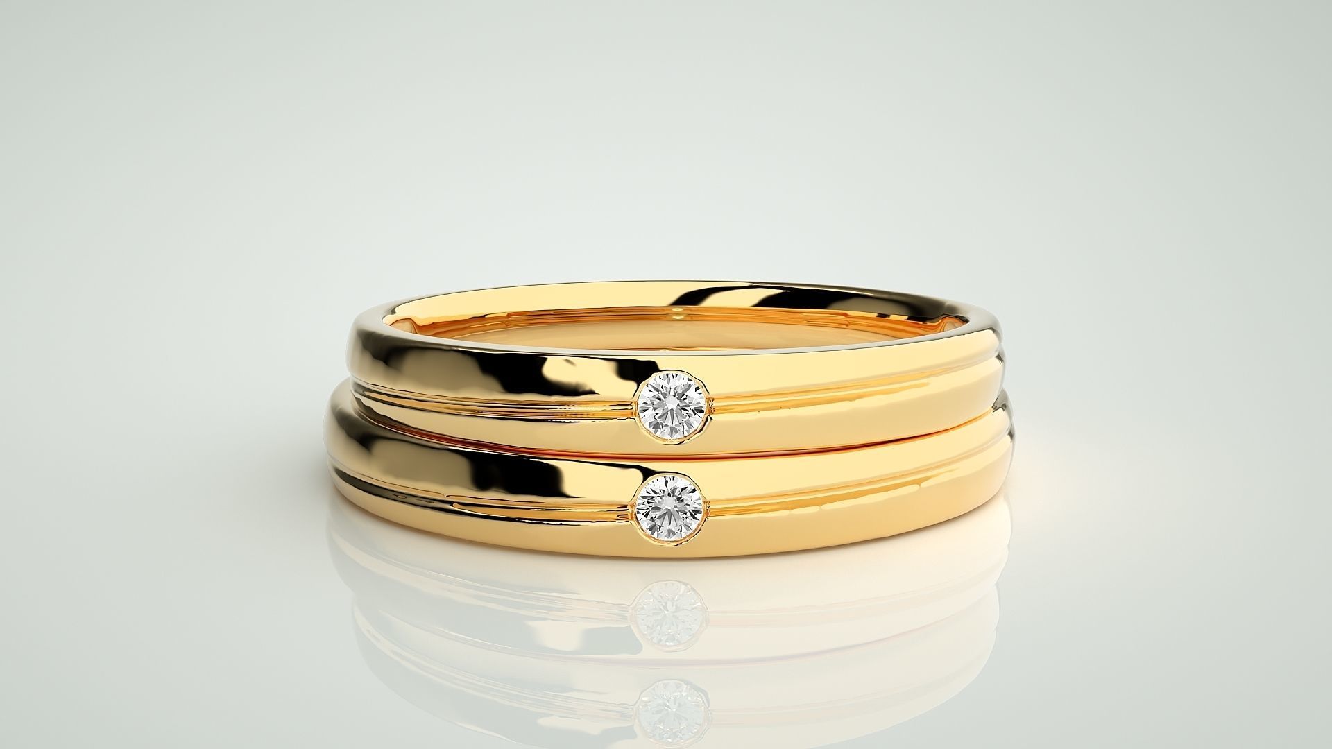Solitaire Couple Band Ring 3dm stl render detail 3D print model_11