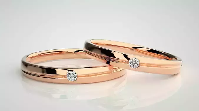 Solitaire Couple Band Ring 3dm stl render detail