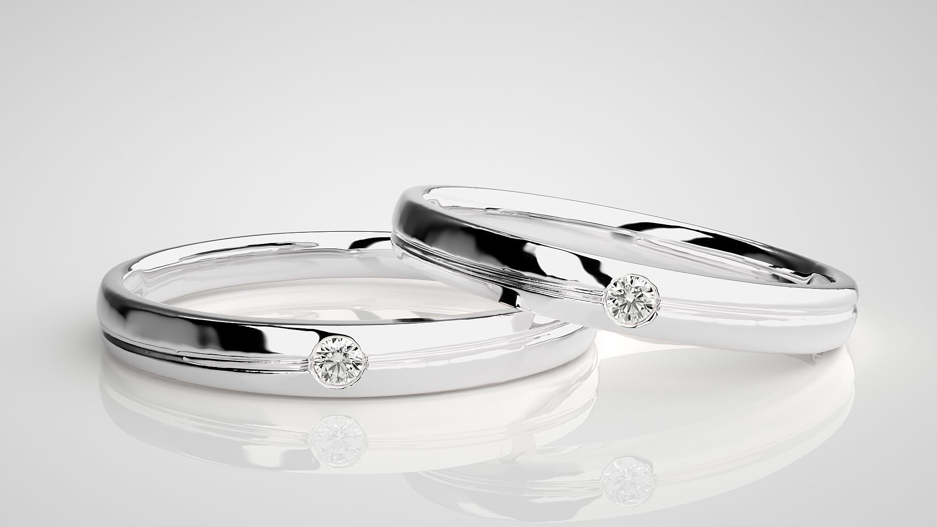 Solitaire Couple Band Ring 3dm stl render detail 3D print model_5