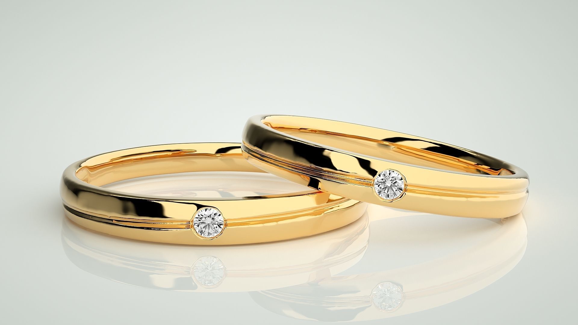 Solitaire Couple Band Ring 3dm stl render detail 3D print model_9