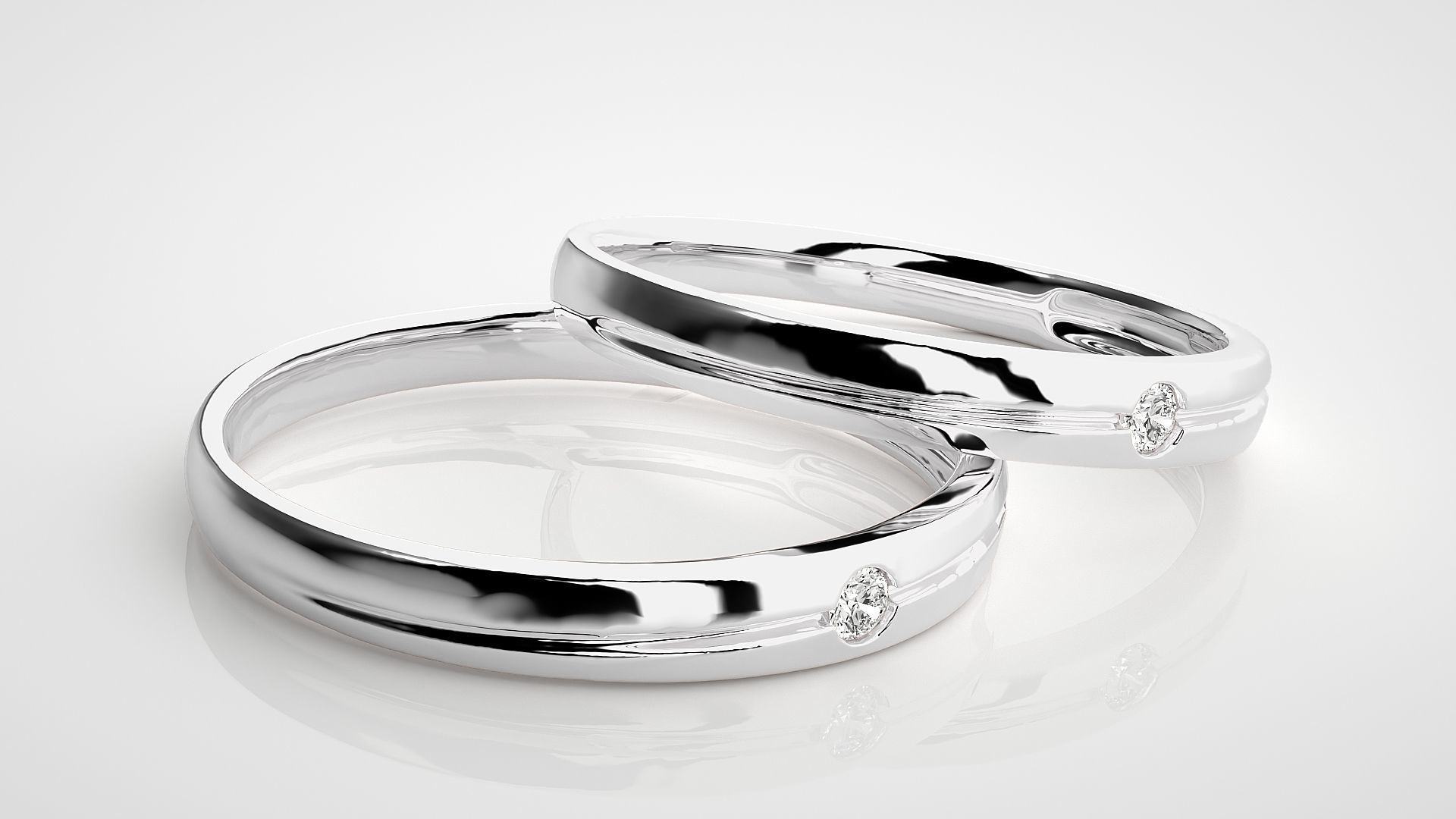 Solitaire Couple Band Ring 3dm stl render detail 3D print model_6