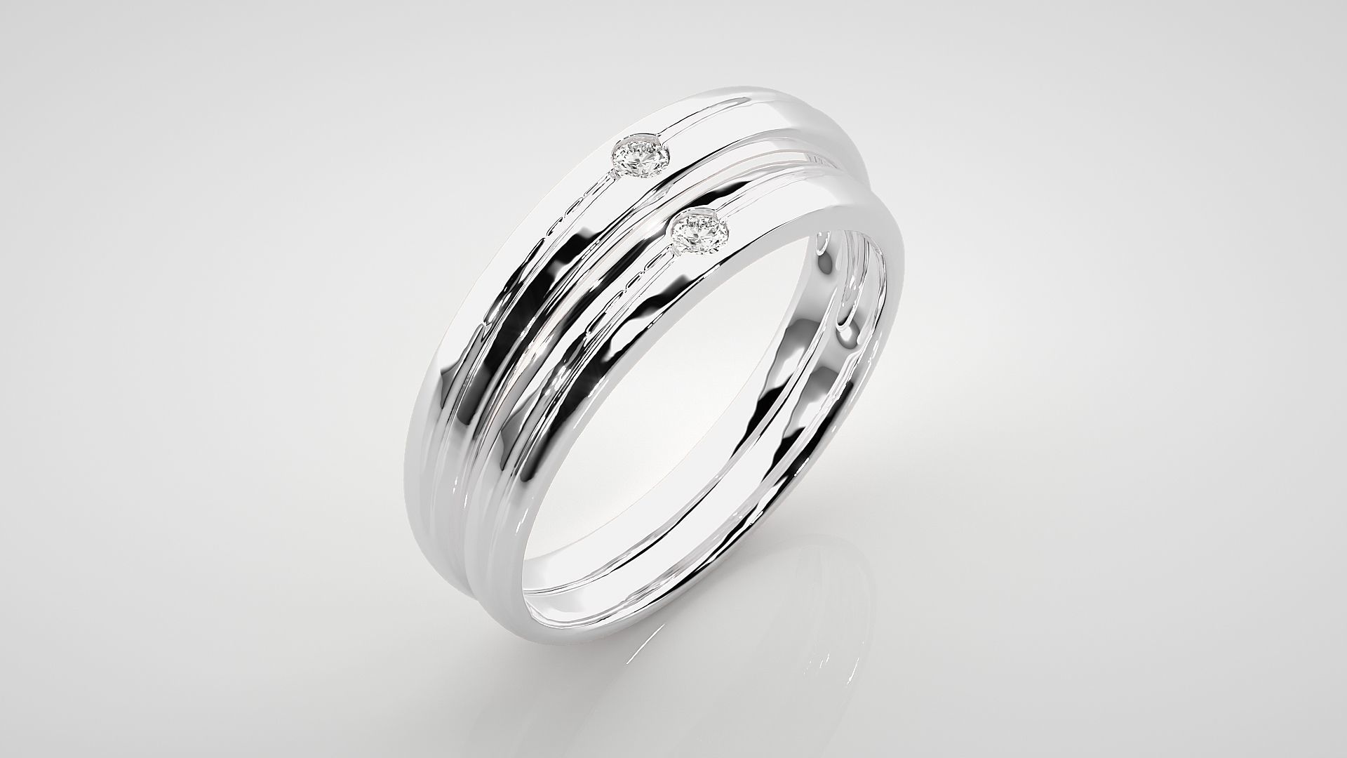 Solitaire Couple Band Ring 3dm stl render detail 3D print model_8