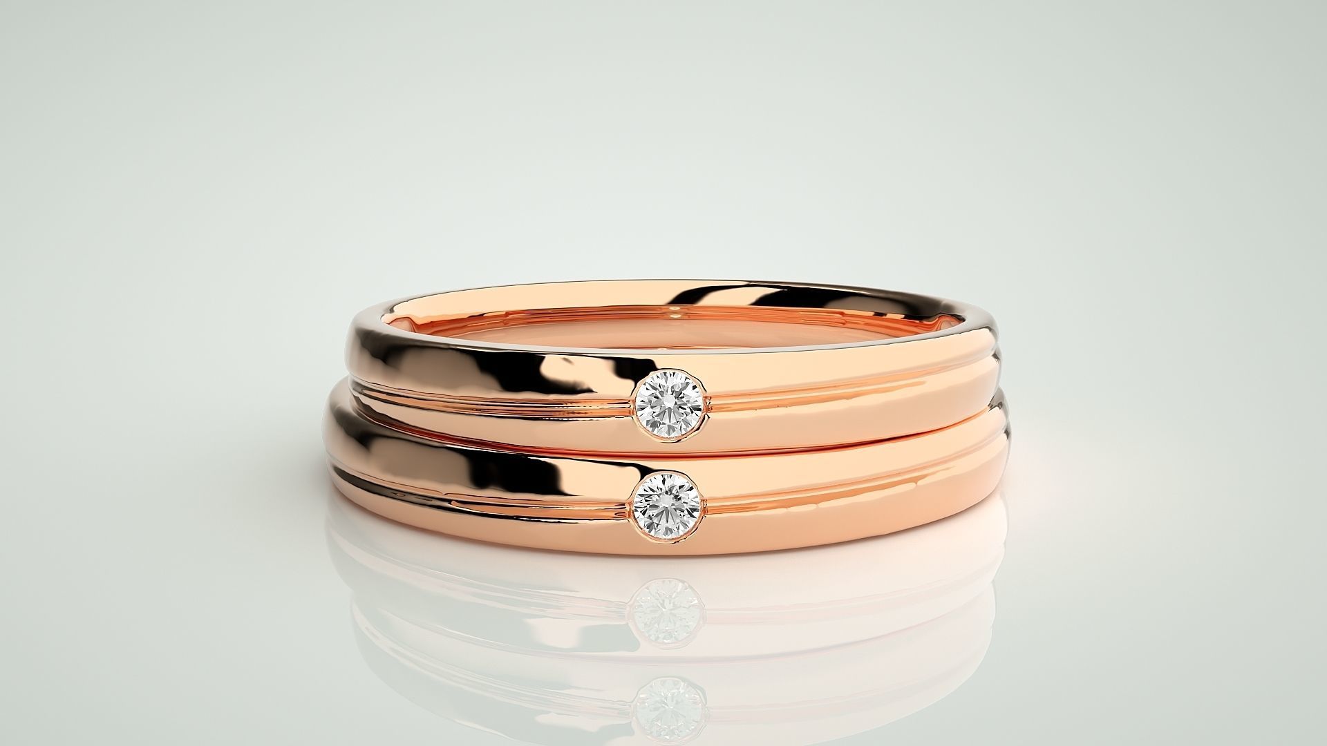 Solitaire Couple Band Ring 3dm stl render detail 3D print model_2