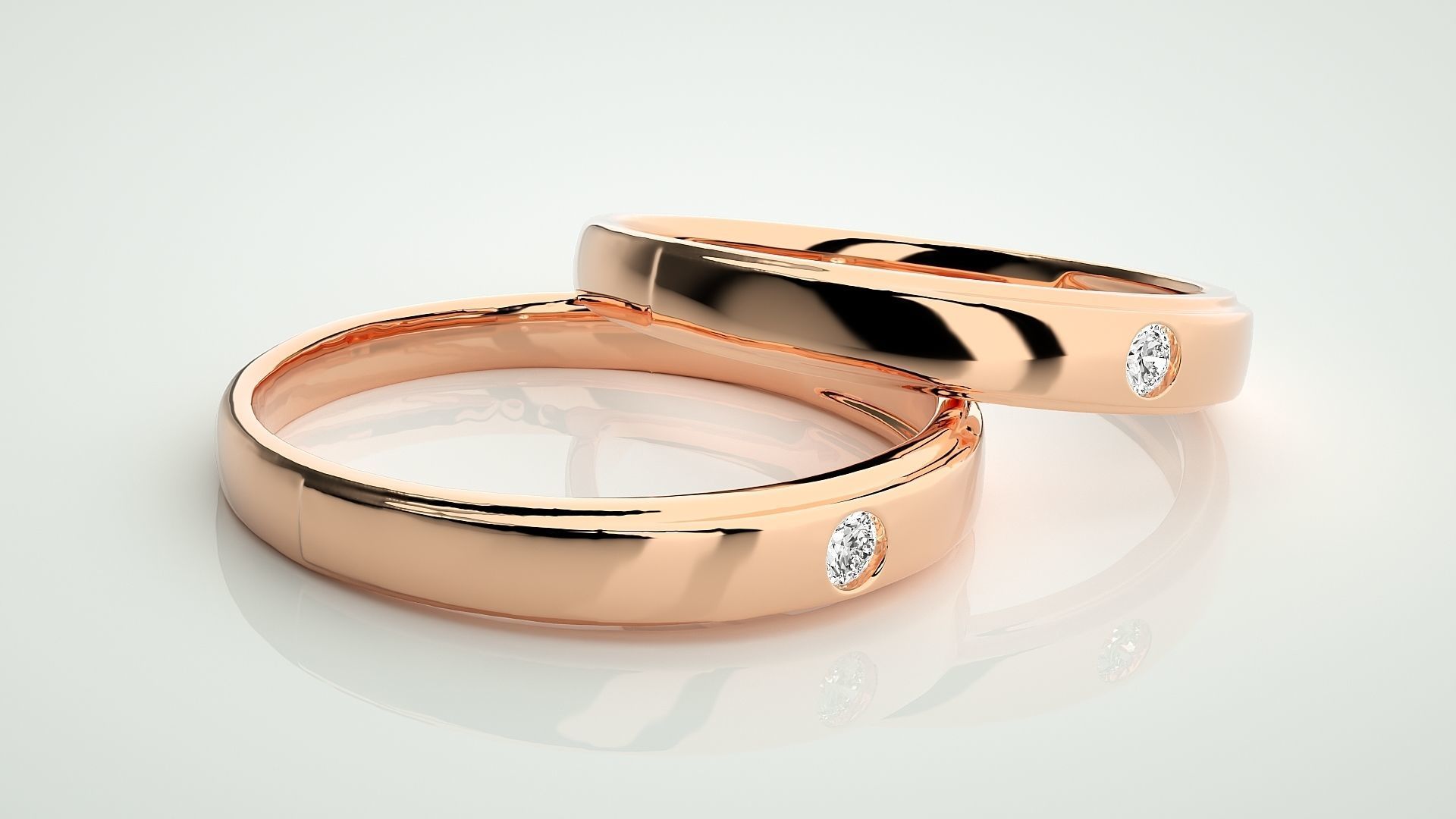 Solitaire Couple Band Ring 3dm stl render detail 3D print model_1