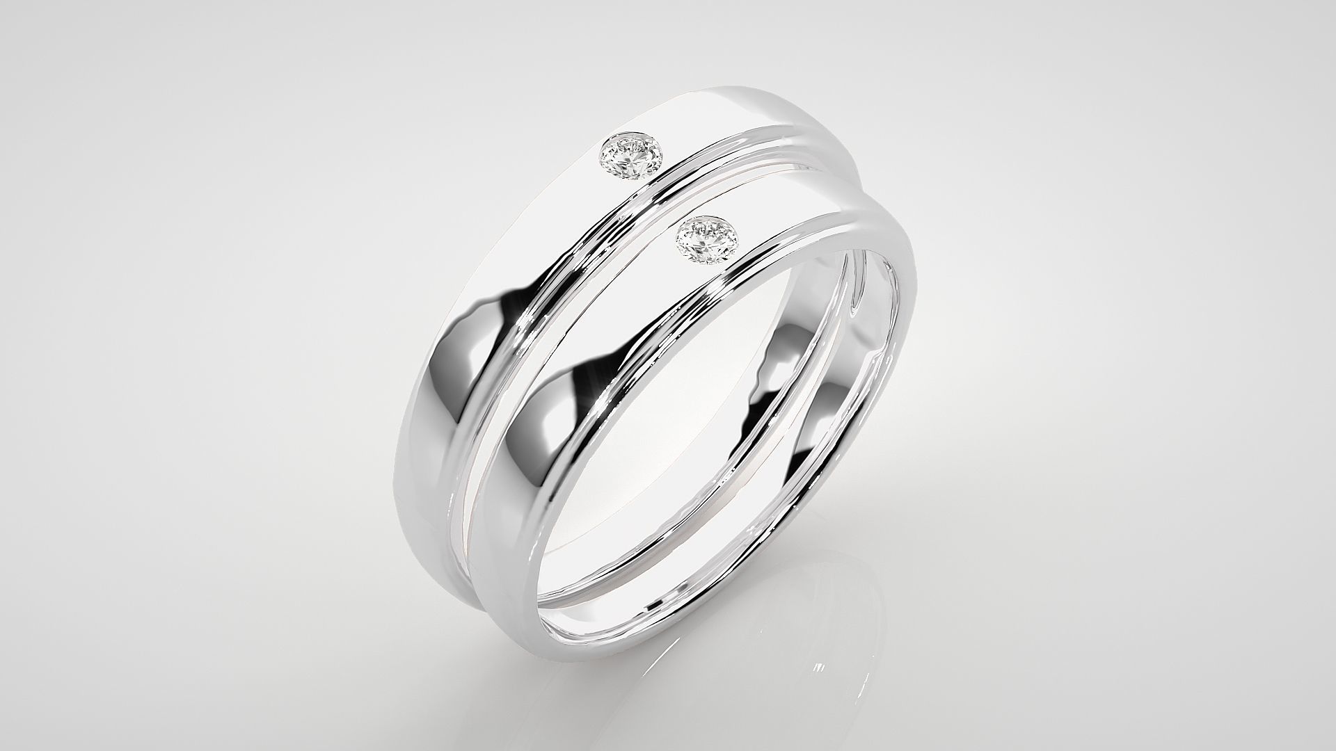 Solitaire Couple Band Ring 3dm stl render detail 3D print model_8