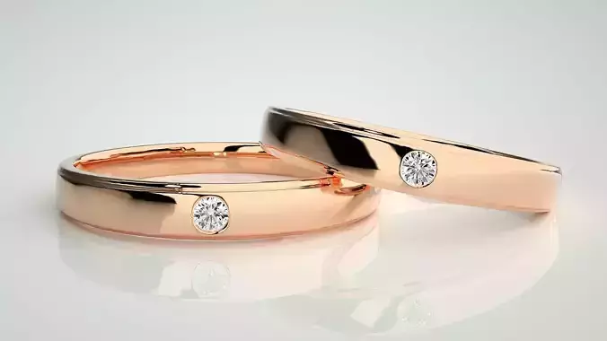 Solitaire Couple Band Ring 3dm stl render detail