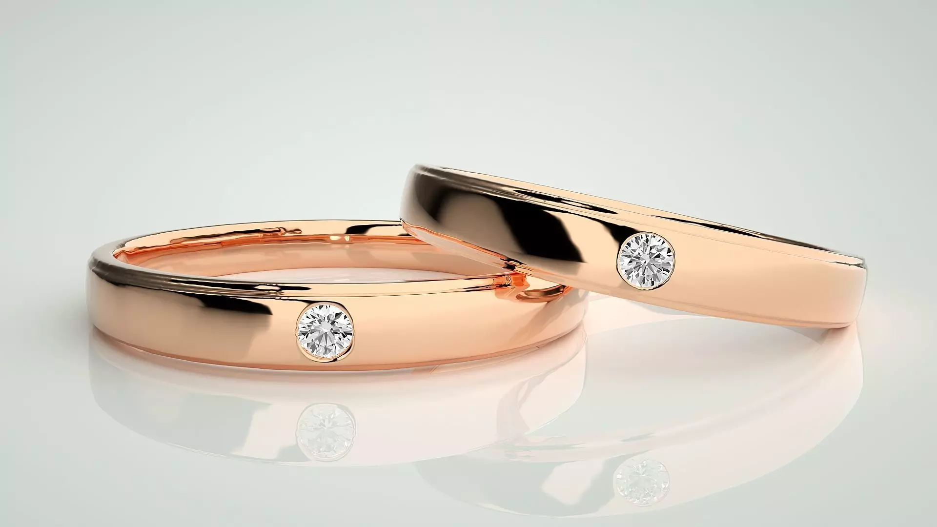 Solitaire Couple Band Ring 3dm stl render detail 3D print model_0