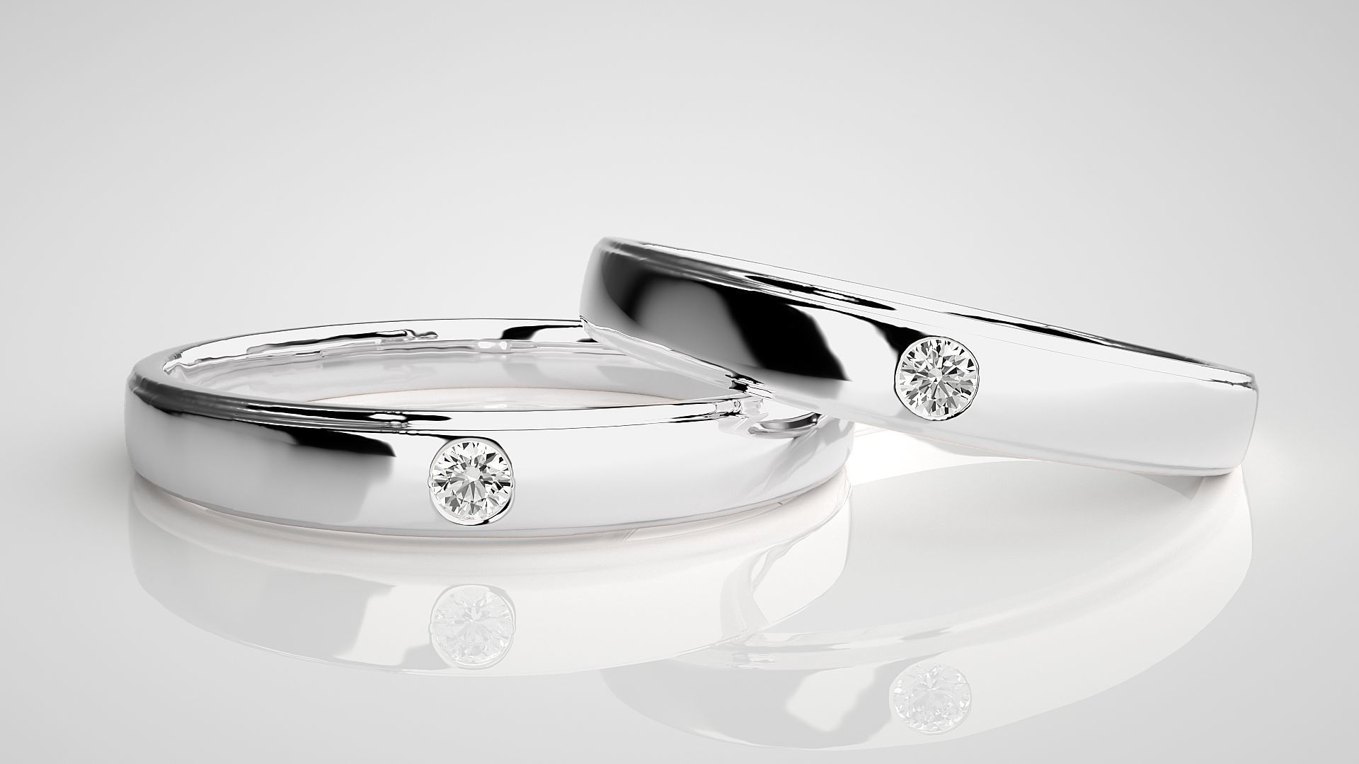 Solitaire Couple Band Ring 3dm stl render detail 3D print model_5