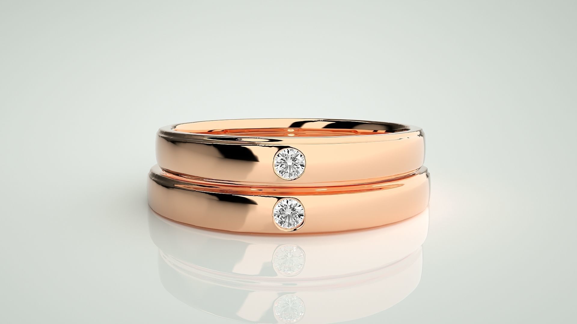 Solitaire Couple Band Ring 3dm stl render detail 3D print model_2