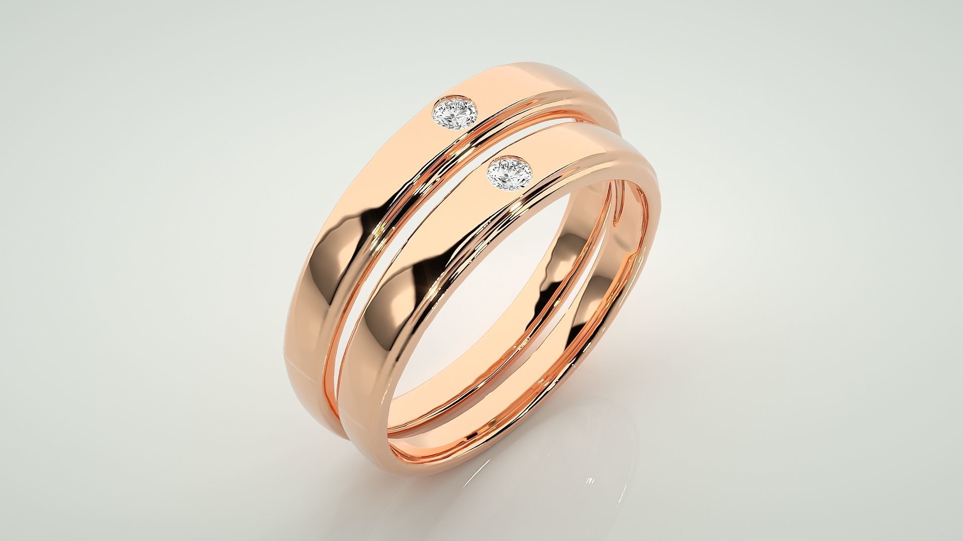 Solitaire Couple Band Ring 3dm stl render detail 3D print model_4