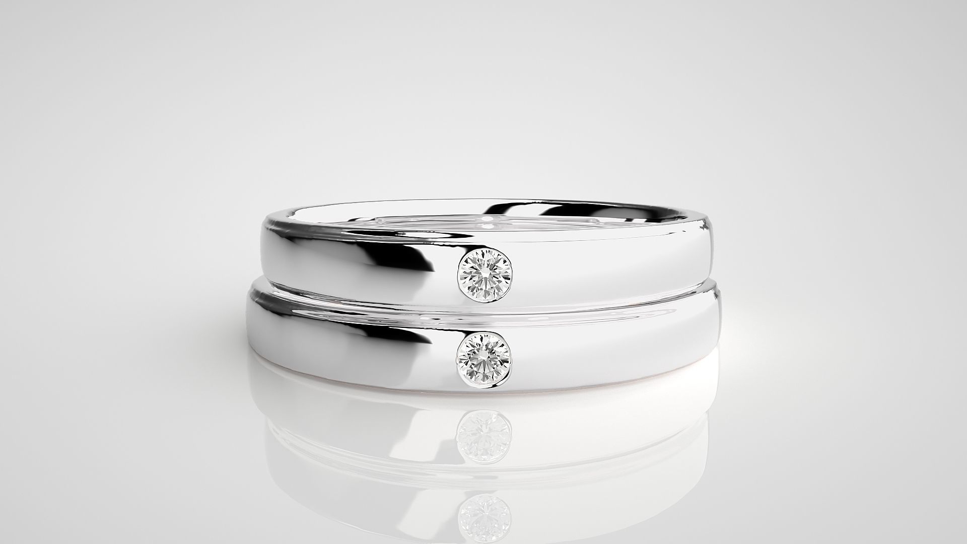 Solitaire Couple Band Ring 3dm stl render detail 3D print model_7