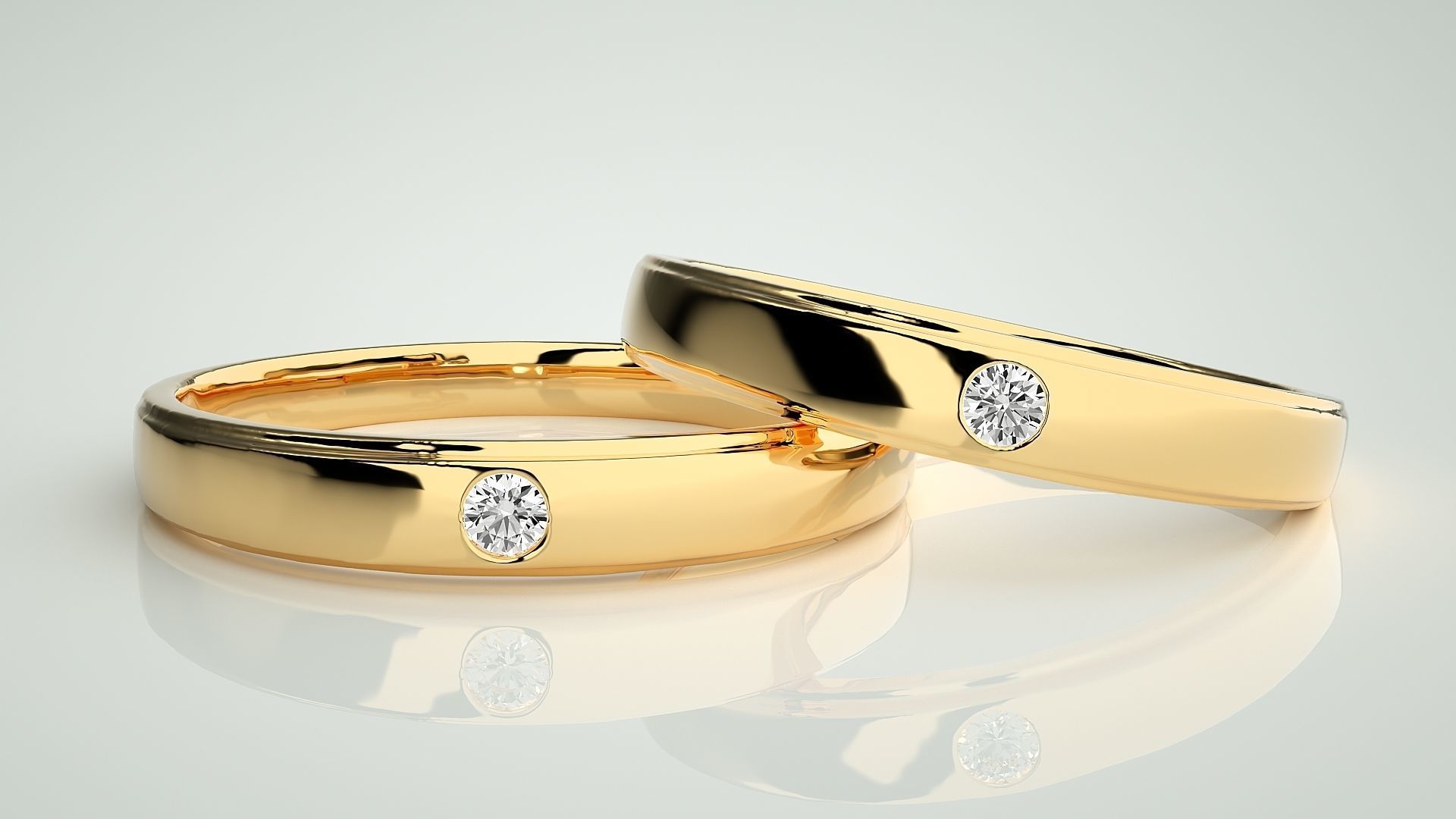 Solitaire Couple Band Ring 3dm stl render detail 3D print model_9