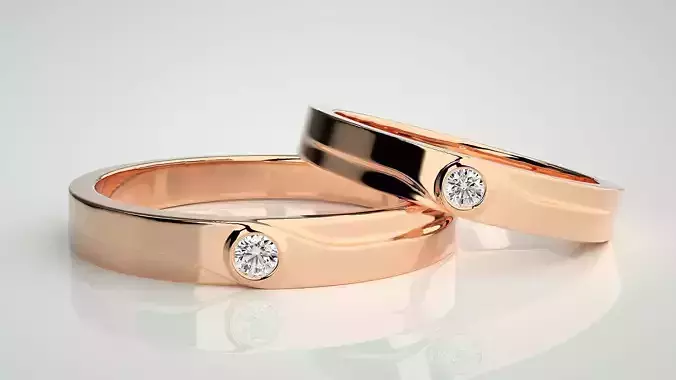 Solitaire Wave Couple Band Ring 3dm stl render detail