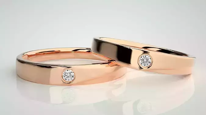 Solitaire Couple Band Ring 3dm stl render detail