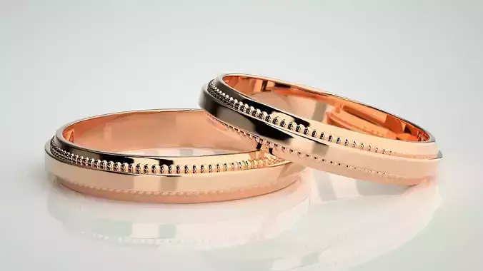 Plain Gold Couple Band Ring 3dm stl render detail
