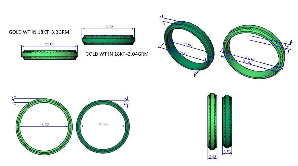 Plain Gold Couple Band Ring 3dm stl render detail 3D print model_3