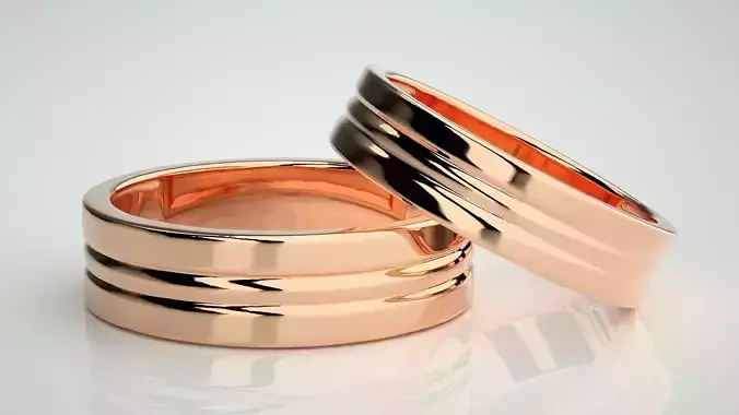 Plain Gold Couple Band Ring 3dm stl render detail