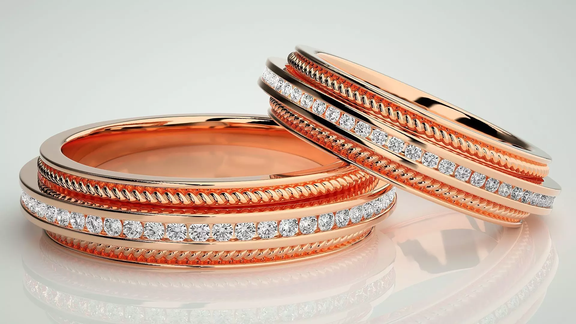 Diamond Couple Band Ring 3dm stl render detail 3D print model_0