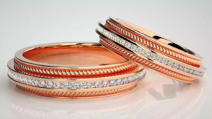 Diamond Couple Band Ring 3dm stl render detail 3D print model