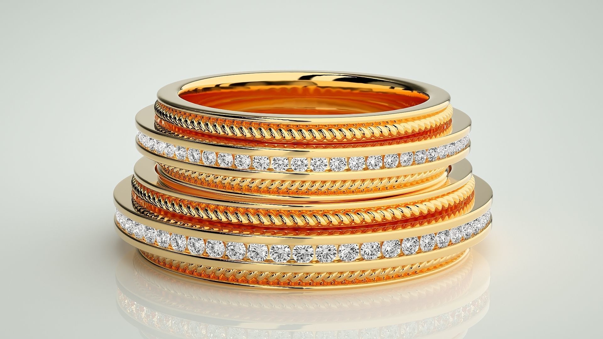 Diamond Couple Band Ring 3dm stl render detail 3D print model_11