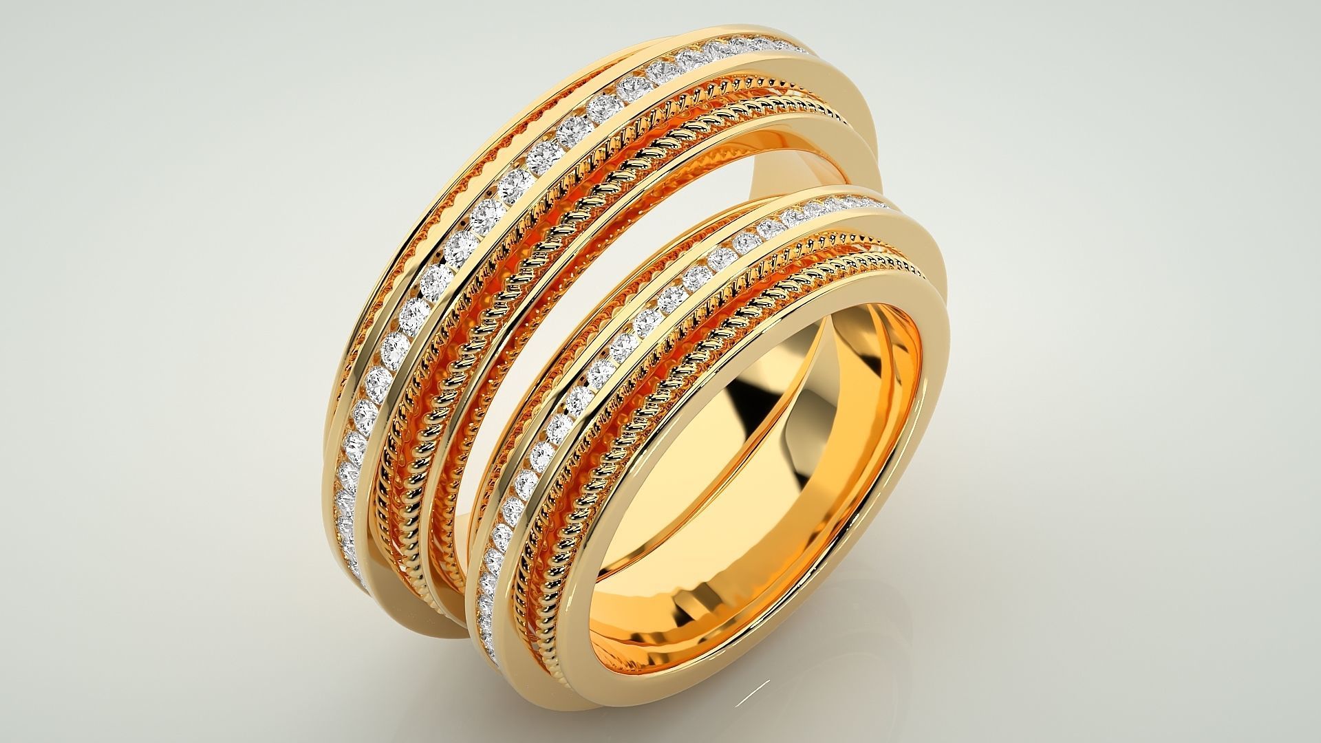 Diamond Couple Band Ring 3dm stl render detail 3D print model_12