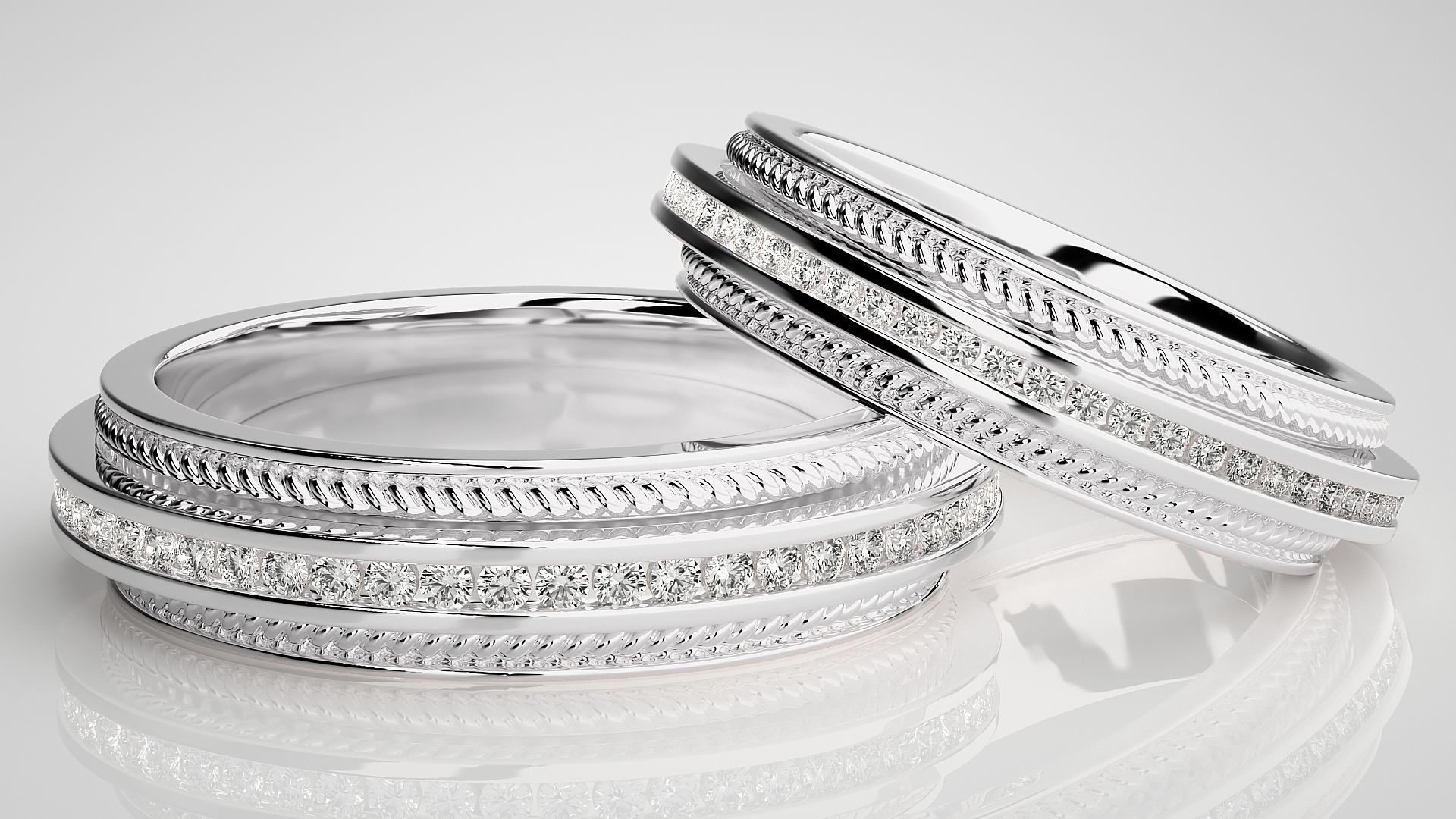 Diamond Couple Band Ring 3dm stl render detail 3D print model_5