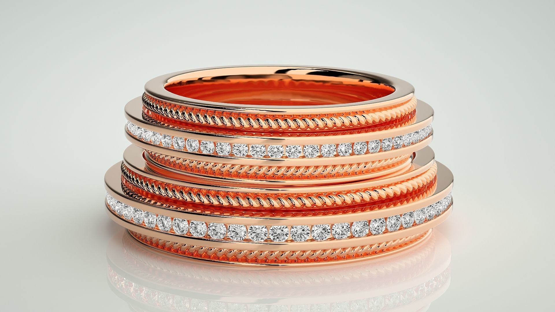 Diamond Couple Band Ring 3dm stl render detail 3D print model_2