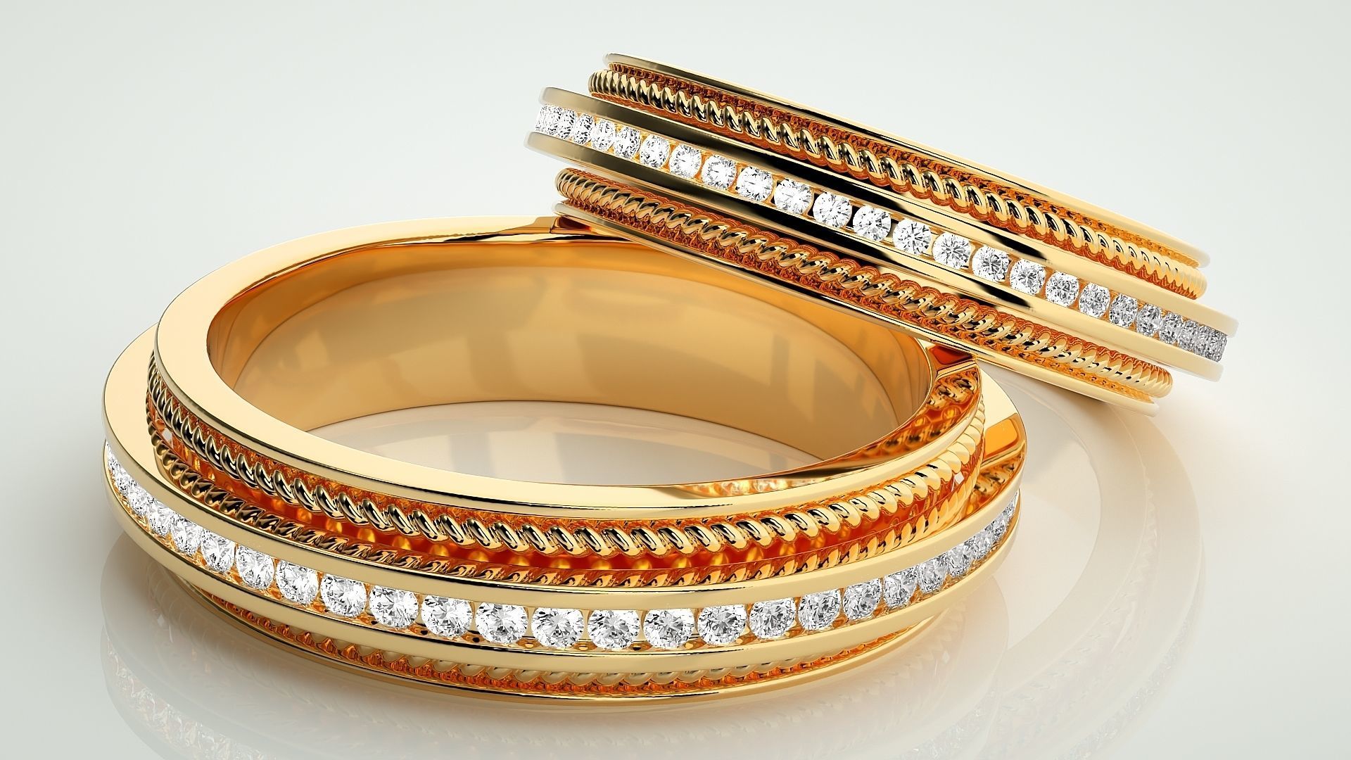 Diamond Couple Band Ring 3dm stl render detail 3D print model_10