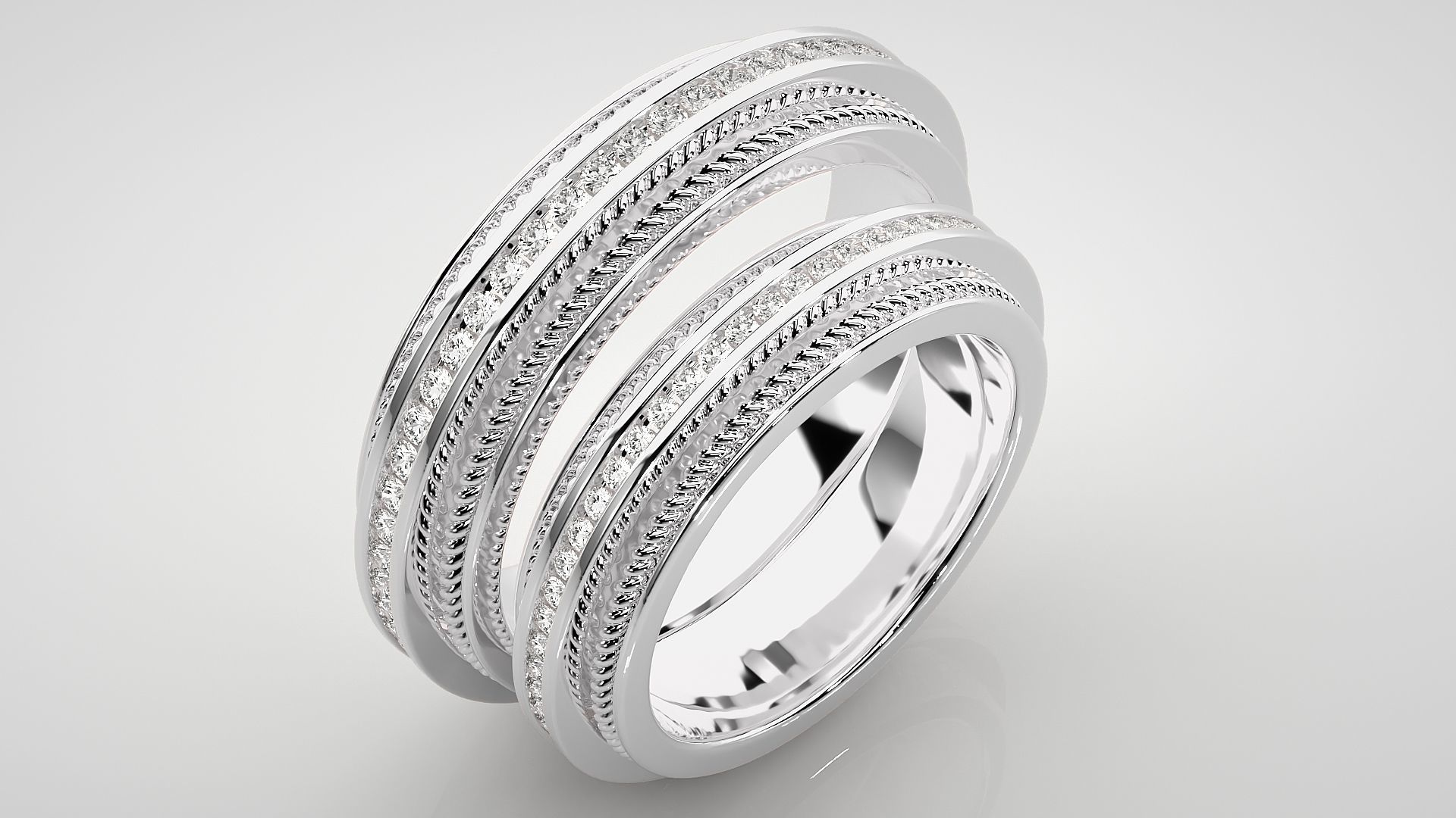 Diamond Couple Band Ring 3dm stl render detail 3D print model_8