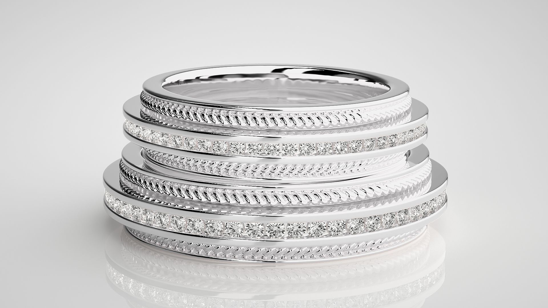 Diamond Couple Band Ring 3dm stl render detail 3D print model_7