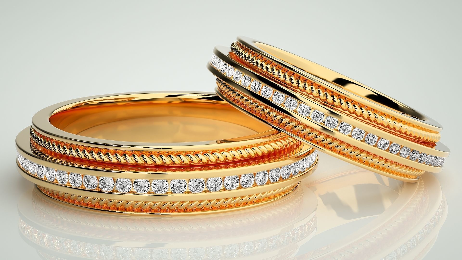 Diamond Couple Band Ring 3dm stl render detail 3D print model_9