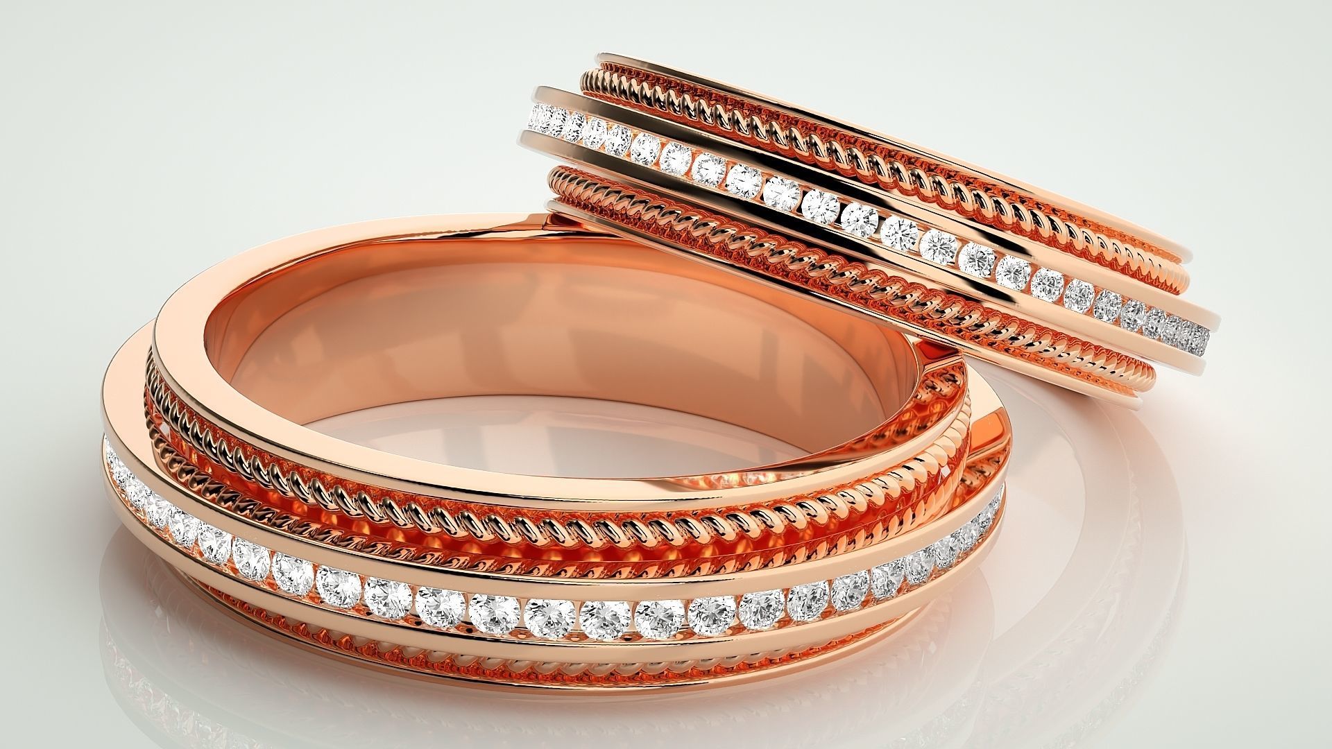 Diamond Couple Band Ring 3dm stl render detail 3D print model_1